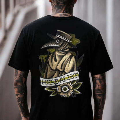 HERBALIST Gentle Crow at Midnight Black Print T-shirt