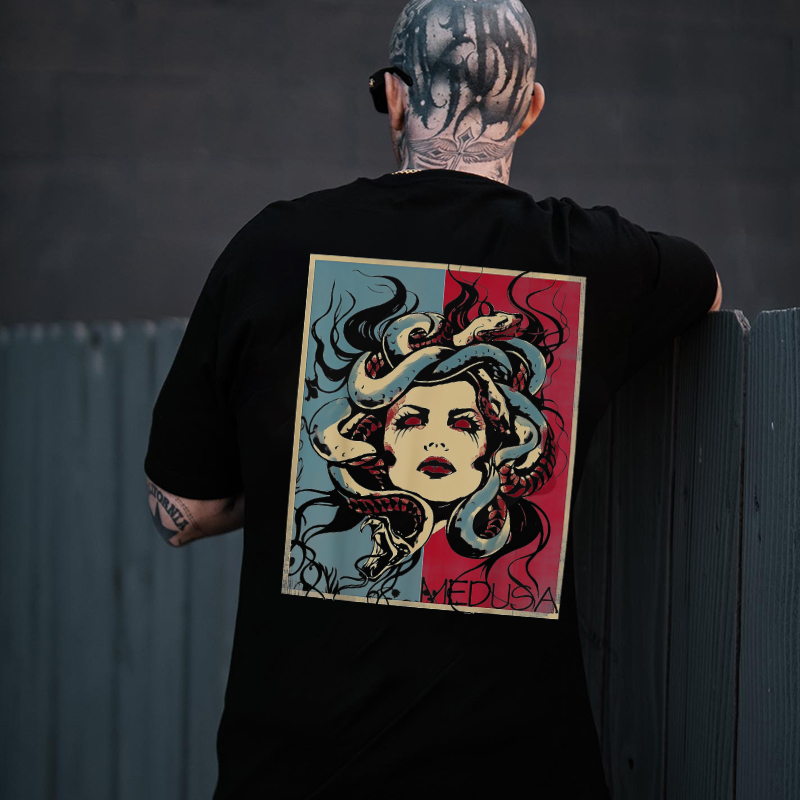 MEDUSA Evil Lady with Snake Black Print T-Shirt