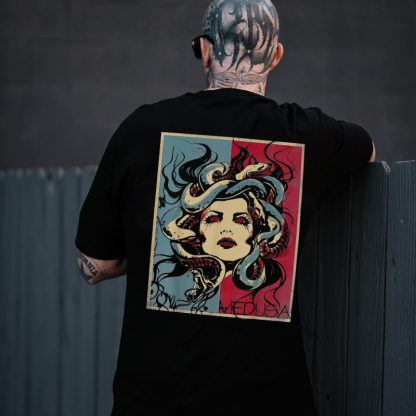 MEDUSA Evil Lady with Snake Black Print T-Shirt