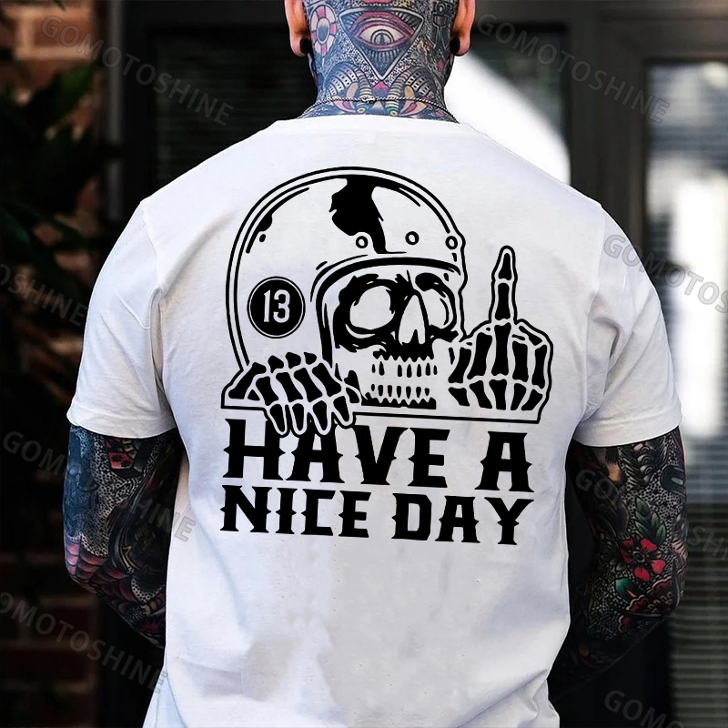 HAVE A NICE DAY Skull with Helmet Graphic Black Print T-shirt