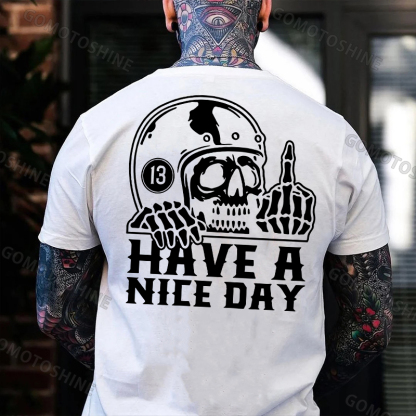 HAVE A NICE DAY Skull with Helmet Graphic Black Print T-shirt