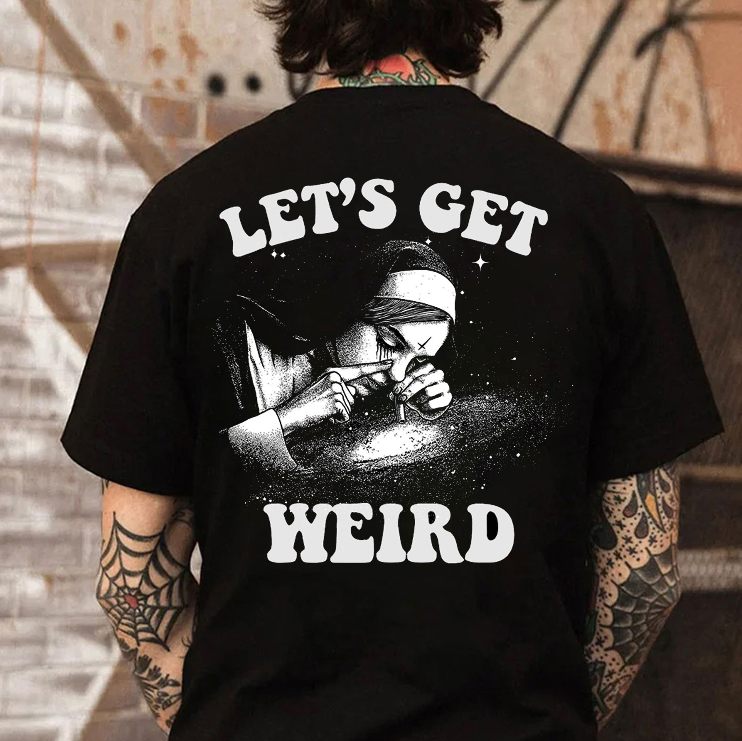 LET'S GET WEIRD Nun Smoking Black Print T-Shirt