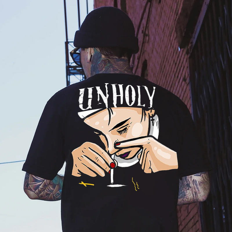 UNHOLY Nun Smoking Black Print T-Shirt