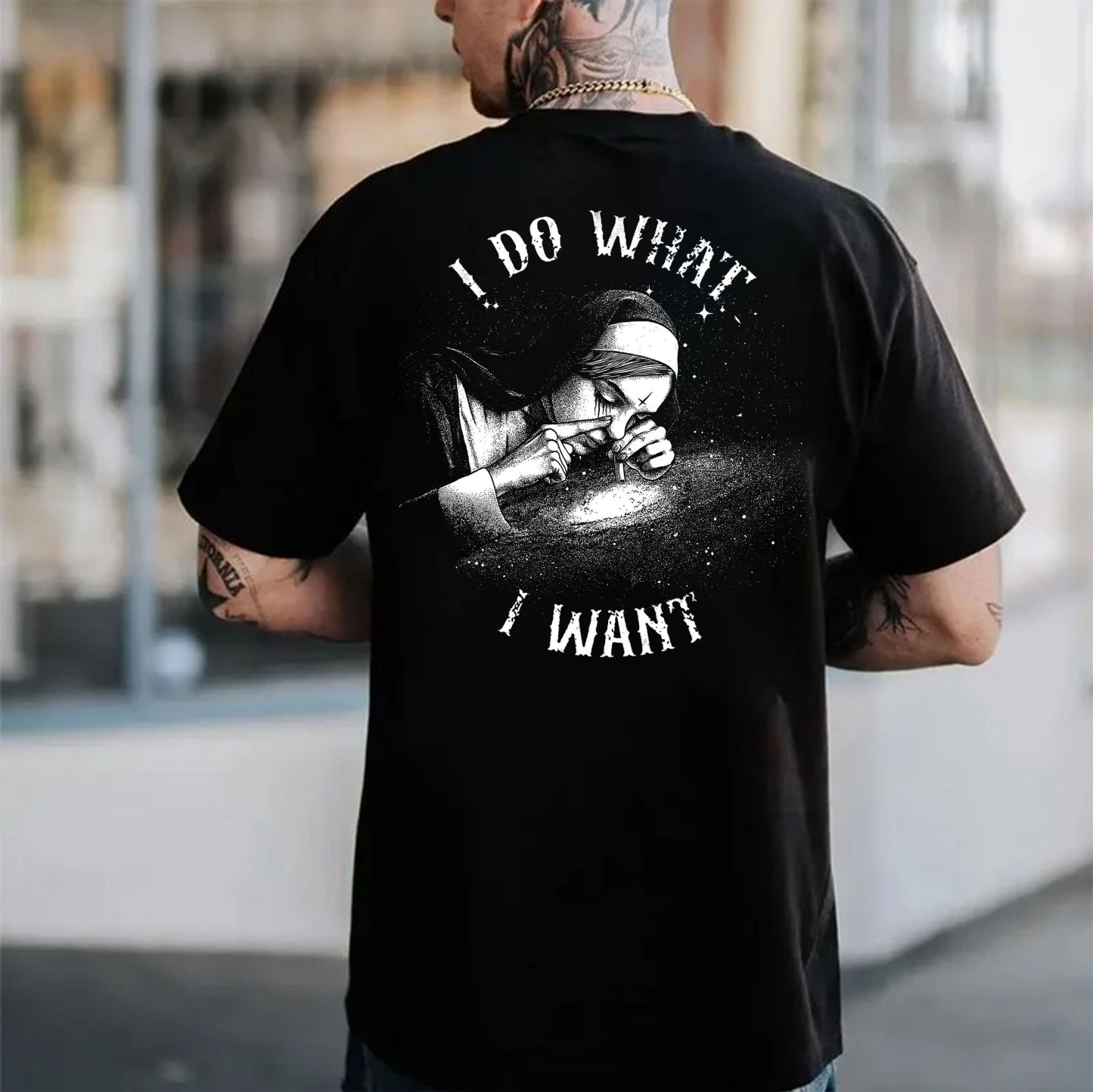 I DO WHAT I WANT Nun Smoking Black Print T-Shirt
