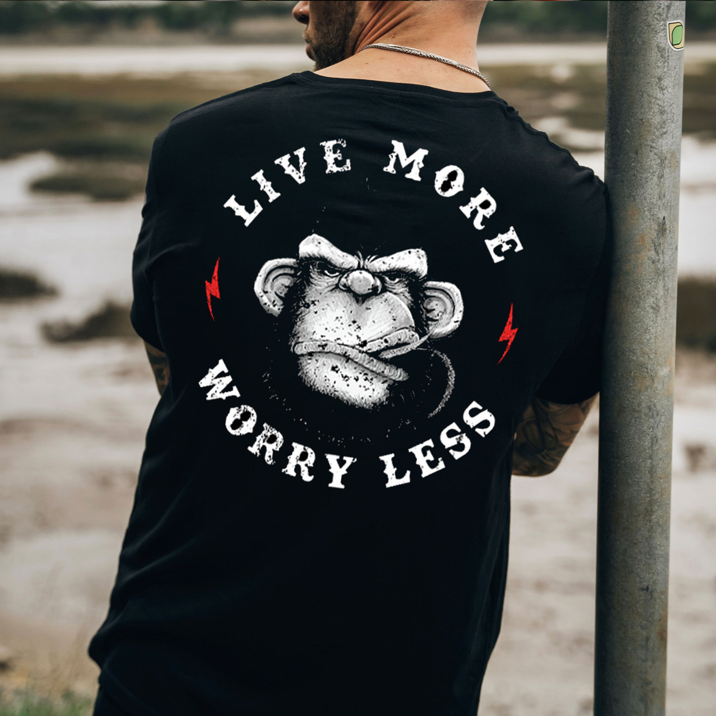 LIVE MORE WORRY LESS Black Print T-Shirt