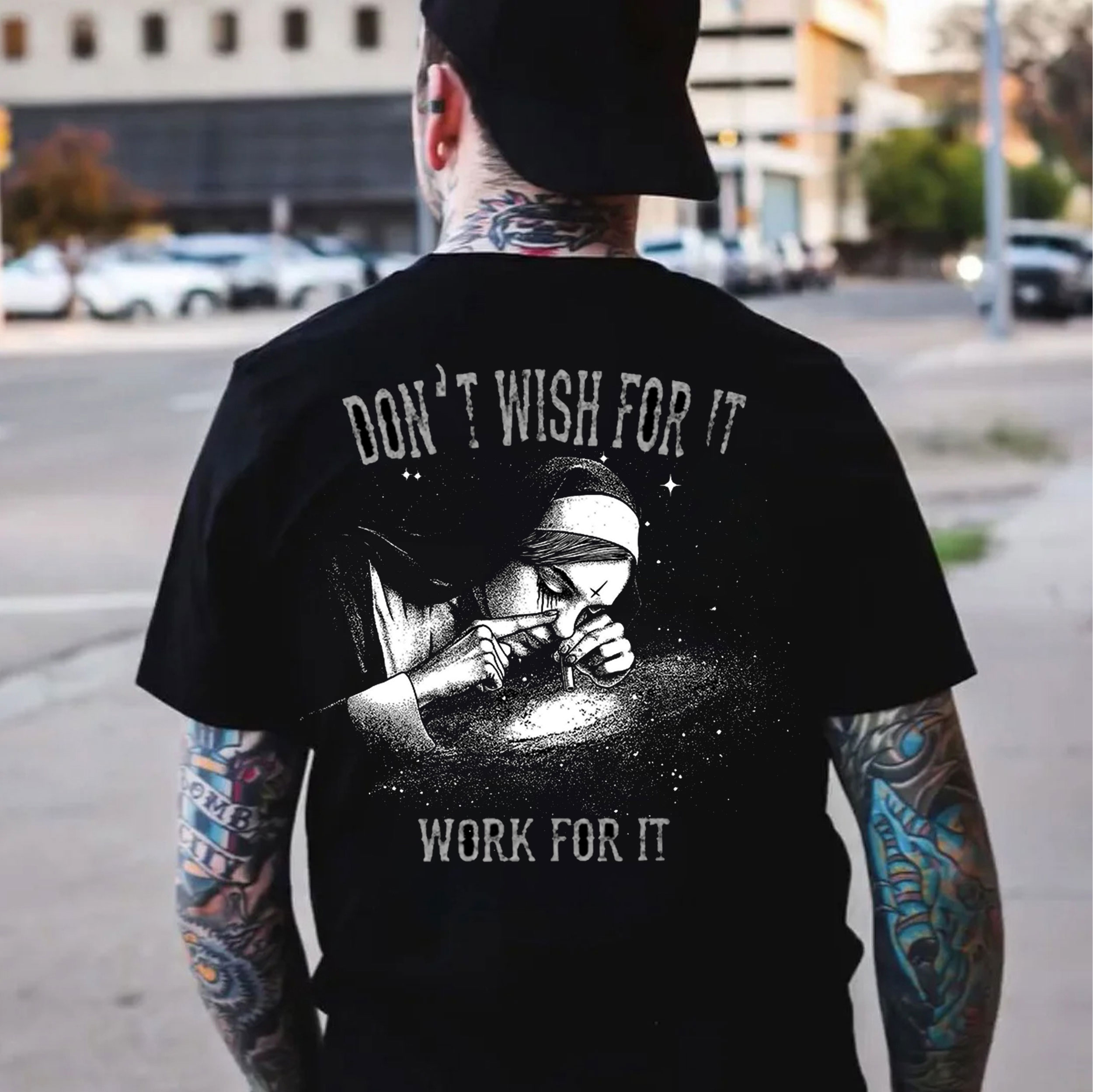 DON'T WISH FOR IT Nun Smoking Black Print T-Shirt