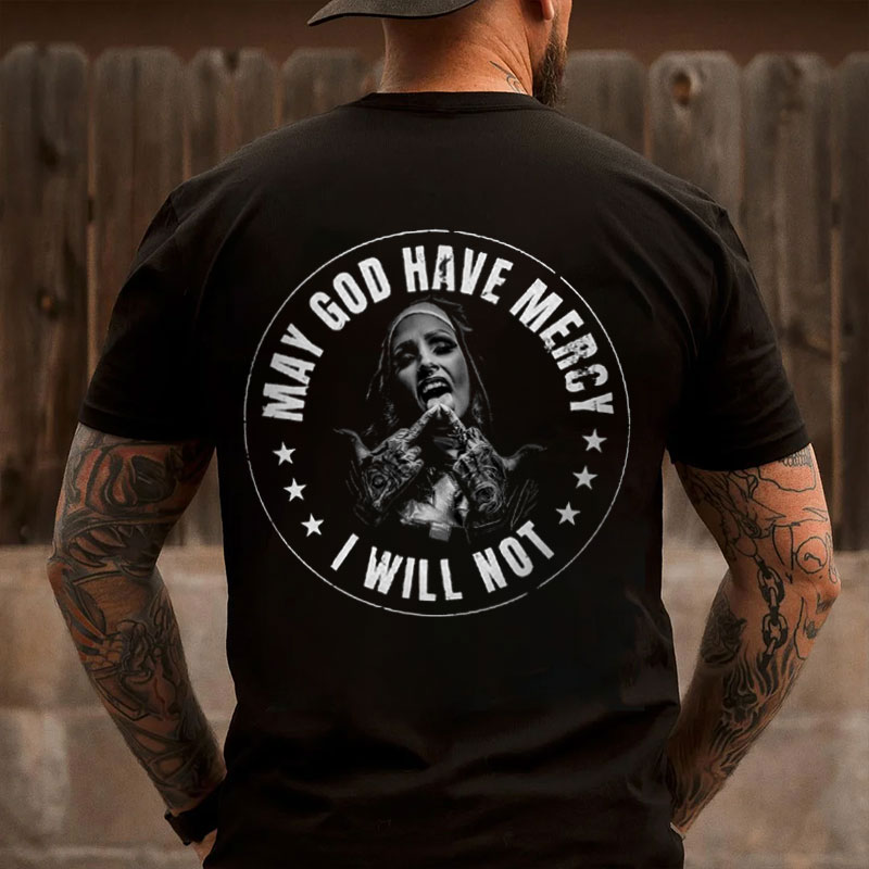 MAY GOD HAVE MERCY Nun Black Print T-Shirt