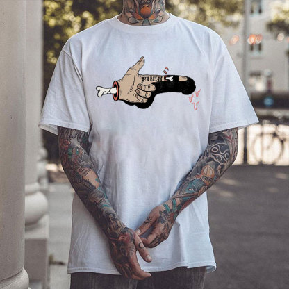 Fuck You Broken Finger White Print T-Shirt