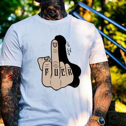Fuck Gesture White Print T-Shirt