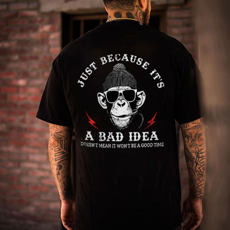 JUST BECAUSE IT'S A BAD IDEA Monkey Black Print T-Shirt