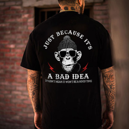JUST BECAUSE IT'S A BAD IDEA Monkey Black Print T-Shirt