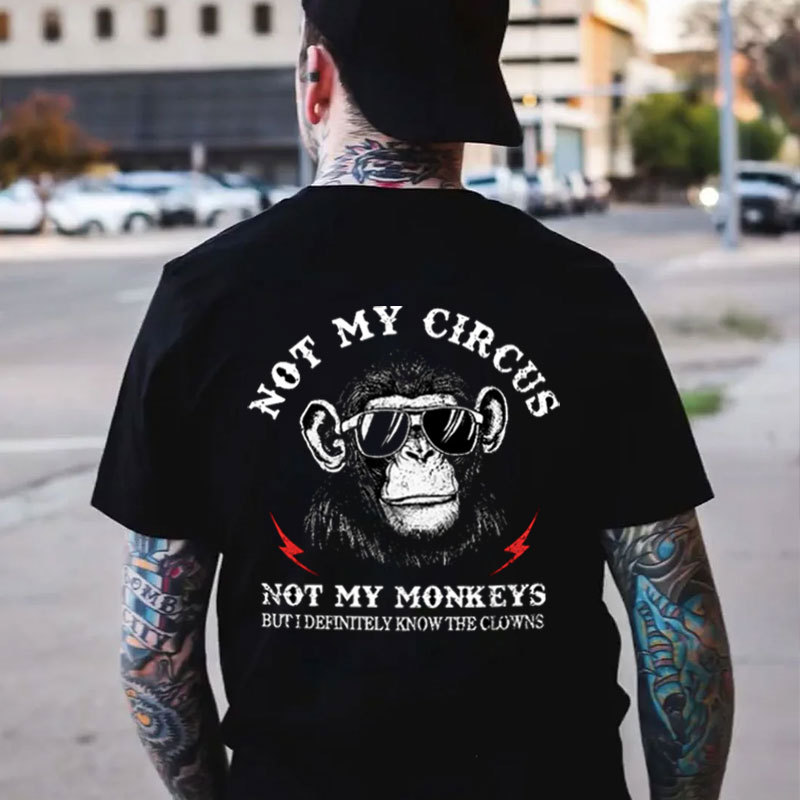 NOT MY CIRCUS NOT MY MONKEYS Black Print T-Shirt