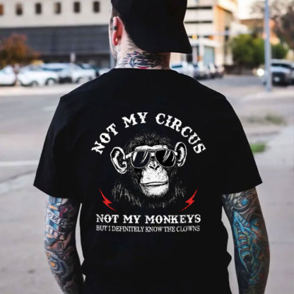 NOT MY CIRCUS NOT MY MONKEYS Black Print T-Shirt