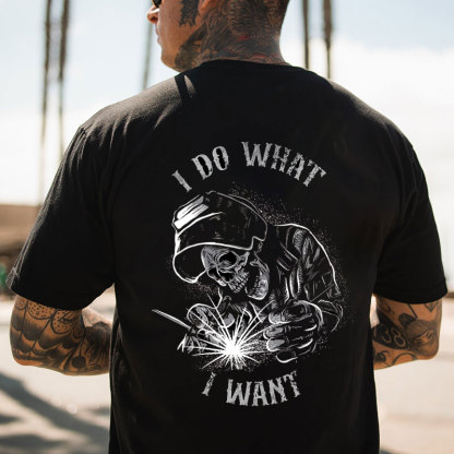 I DO WHAT I WANT Skeleton Black Print T-Shirt