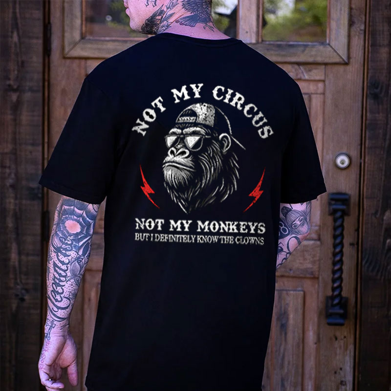 NOT MY CIRCUS NOT MY MONKEYS Black Print T-Shirt