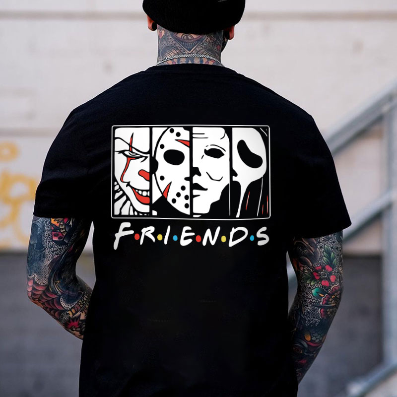 FRIENDS Clown and Grim Reaper Horrifying Casual White Print T-shirt