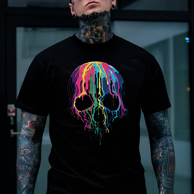 Rainbow Pigment on the Skull Black Print T-Shirt