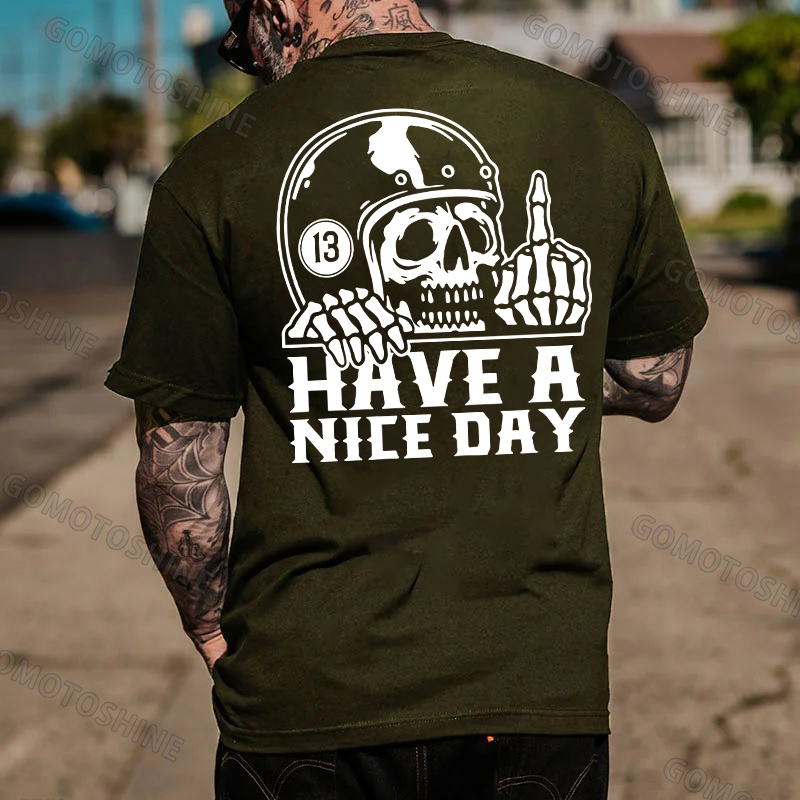 HAVE A NICE DAY Skull with Helmet Graphic Black Print T-shirt