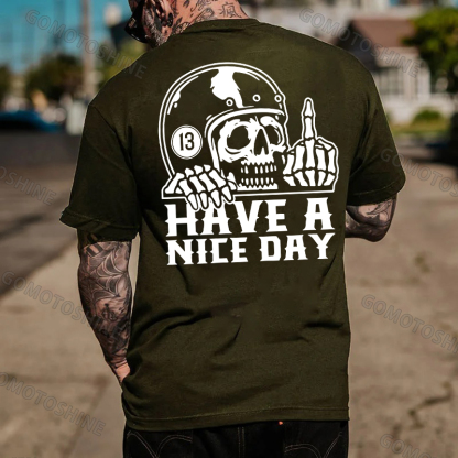HAVE A NICE DAY Skull with Helmet Graphic Black Print T-shirt
