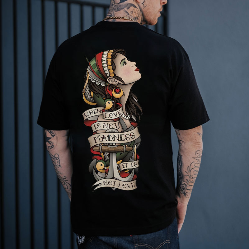 WHEN LOVE IS NOT MADNESS Gothic Girl Black Print T-shirt