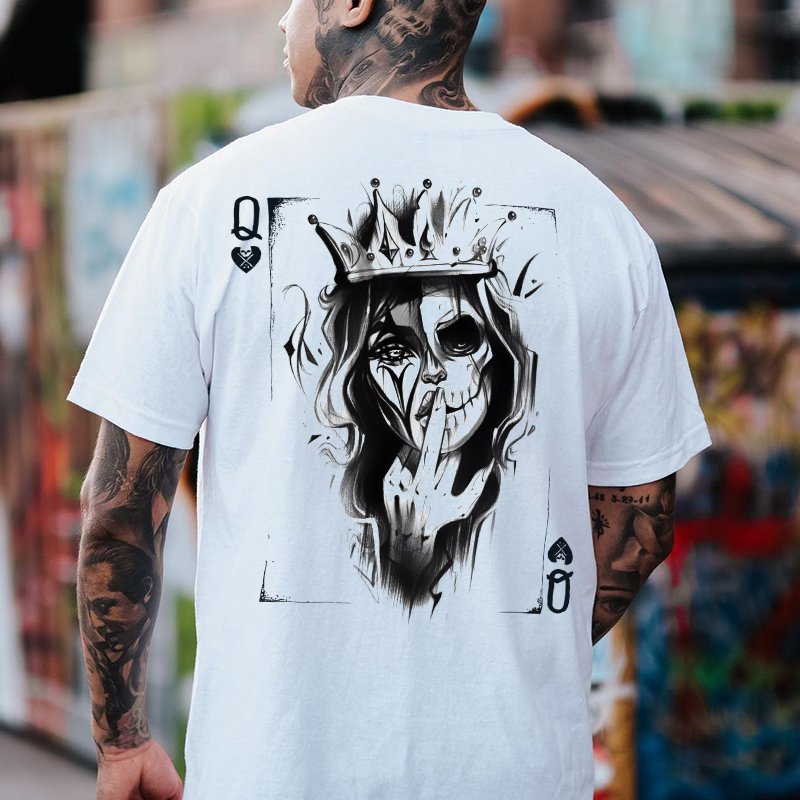 Queen Of Cards White Print T-shirt