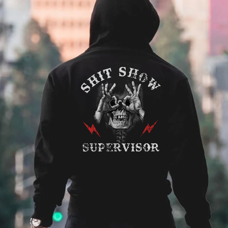 SHIT SHOW SUPERVISOR Skull With OK Black Print Hoodie