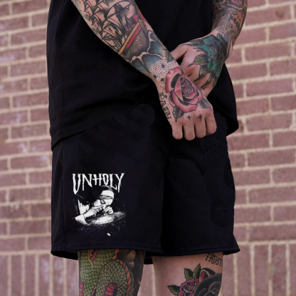 UNHOLY Nun Black Print Shorts
