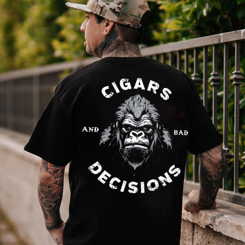 CIGARS AND BAD DECISIONS Black Print T-shirt