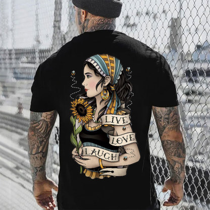 LIVE LOVE LAUGH Gothic Queen with Flowers Black Print T-shirt