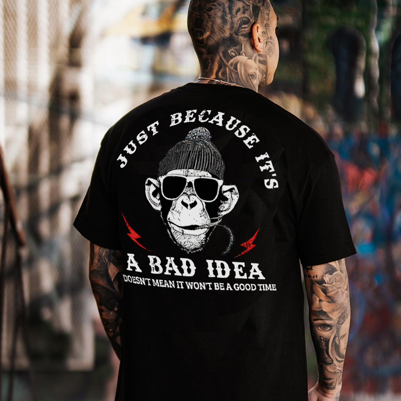 JUST BECAUSE IT'S A BAD IDEA Monkey Black Print T-Shirt