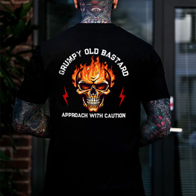 GRUMPY OLD BASTARD Fire Skull Black Print T-shirt