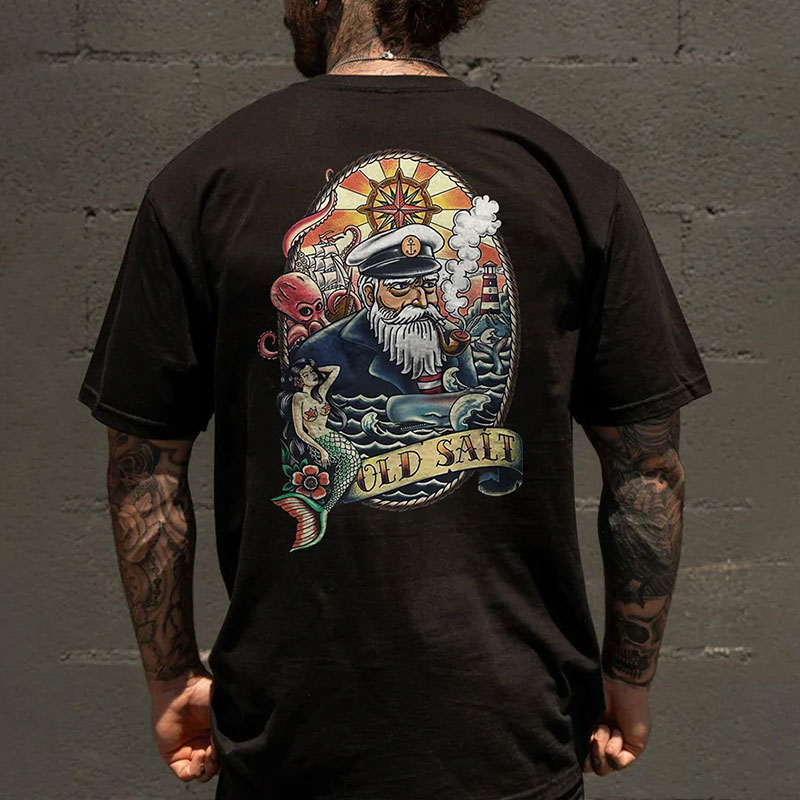 OLD SALT Captain Coastal Style Black Print T-shirt
