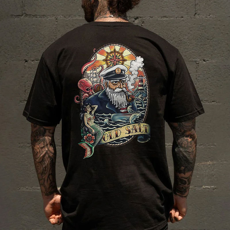 OLD SALT Captain Coastal Style Black Print T-shirt