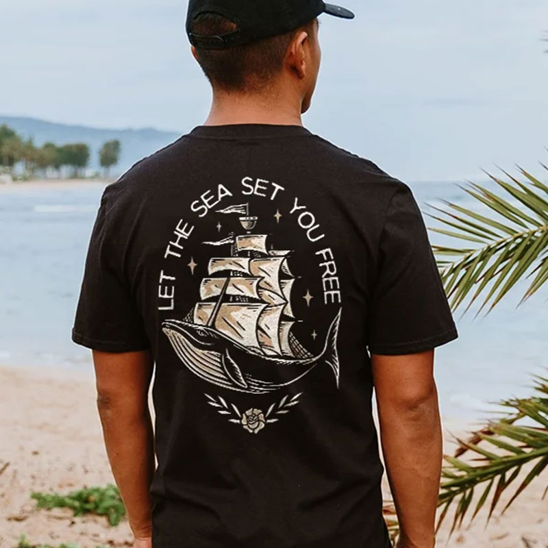 LET THE SEA SET YOU FREE Black Print T-shirt