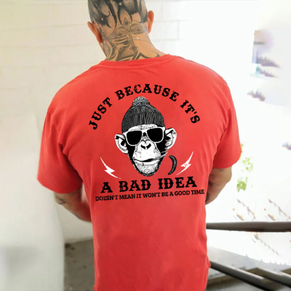 JUST BECAUSE IT'S A BAD IDEA Monkey Black Print T-Shirt