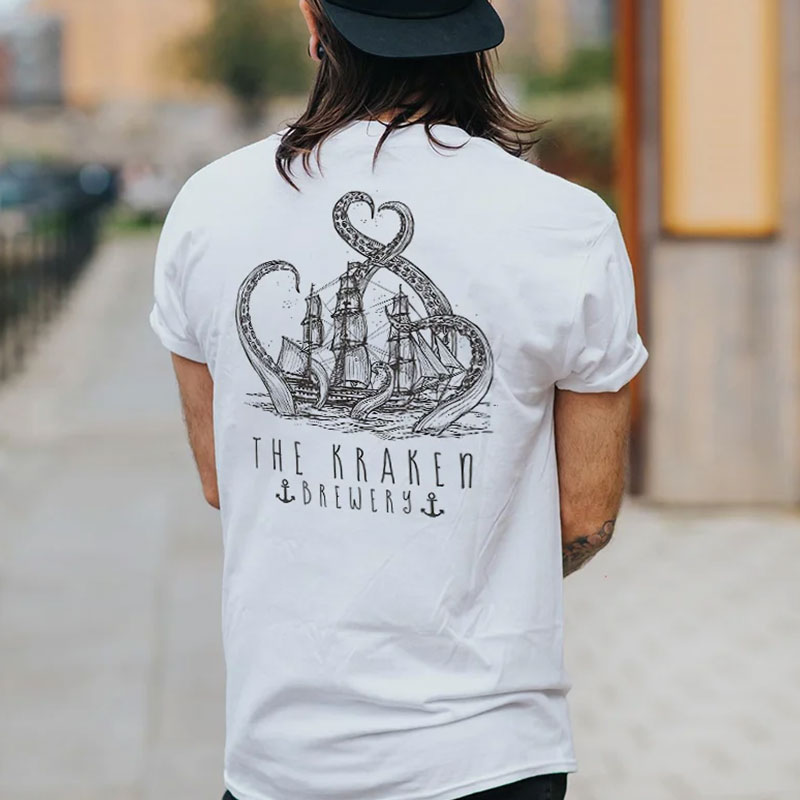 THE KRAKEN BREWERY Vintage Sailboat White Print T-shirt