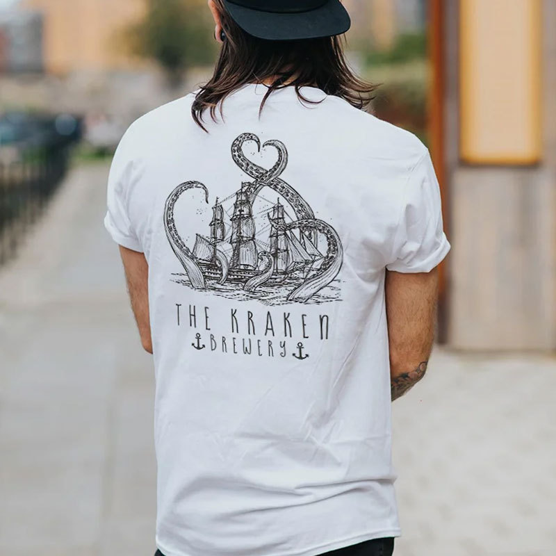 THE KRAKEN BREWERY Vintage Sailboat White Print T-shirt