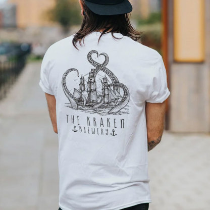 THE KRAKEN BREWERY Vintage Sailboat White Print T-shirt