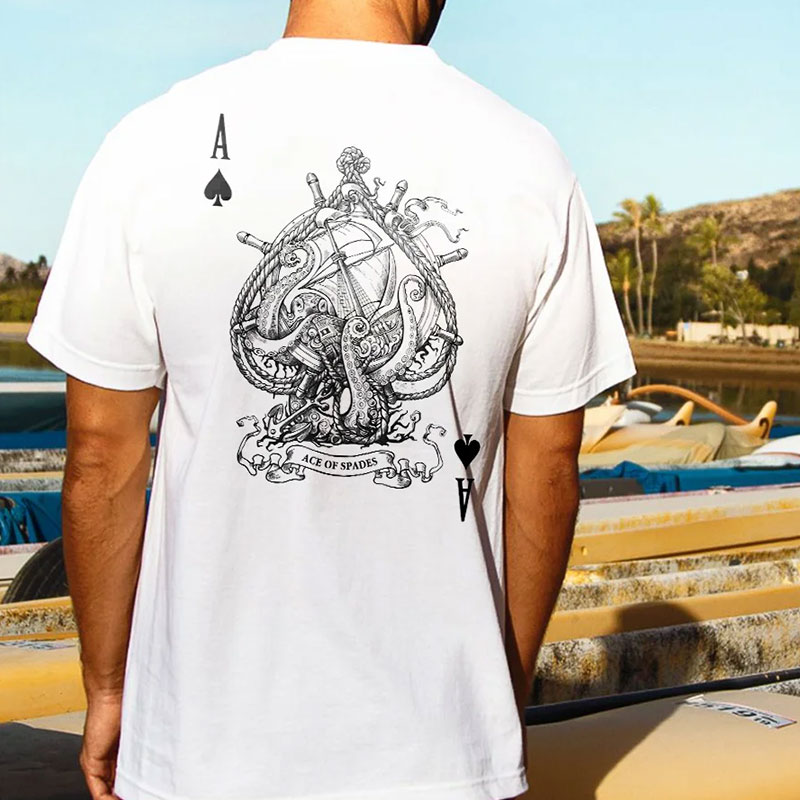 ACE OF SPADES Vintage Poker A White Print T-shirt