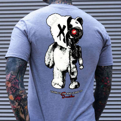 LEARN TO LIVE AND LEARN TO SMILE Deconstruction Bear Black Print T-shirt