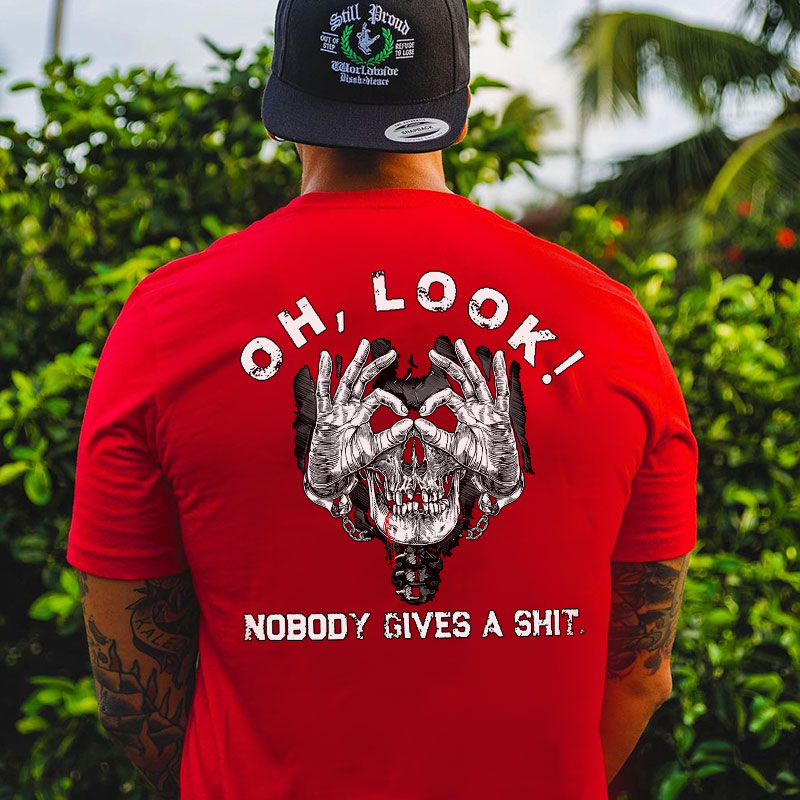 OH LOOK NOBODY GIVES A SHIT Bleed Skull With OK Print Men's T-shirt