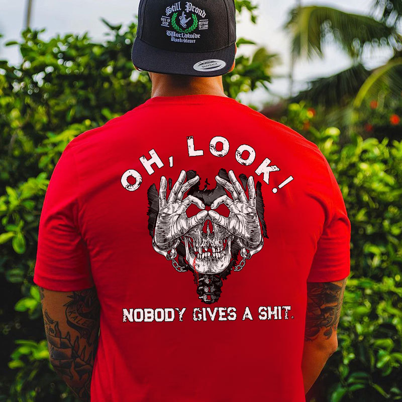 OH LOOK NOBODY GIVES A SHIT Bleed Skull With OK Print Men's T-shirt
