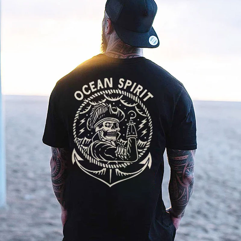OCEAN SPIRIT Captain Sailing Black Print T-shirt