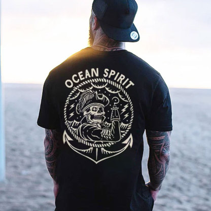 OCEAN SPIRIT Captain Sailing Black Print T-shirt