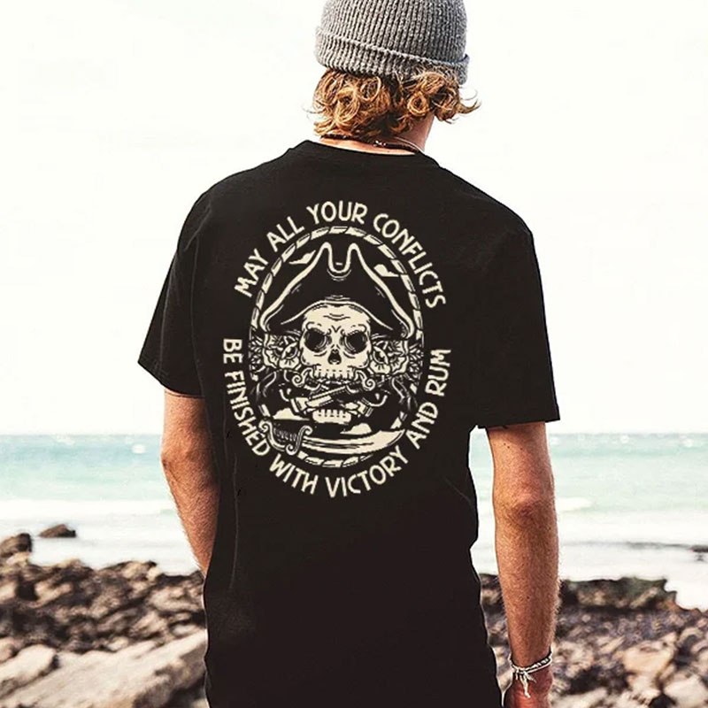 MAY ALL YOUR CONFLICTS Skull Black Print T-shirt