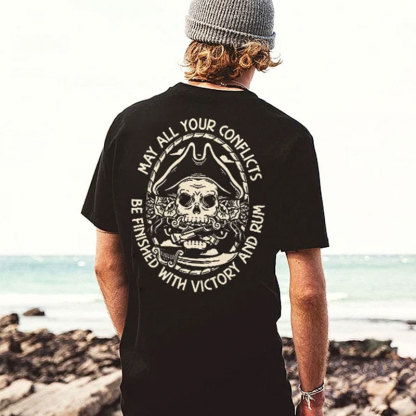 MAY ALL YOUR CONFLICTS Skull Black Print T-shirt