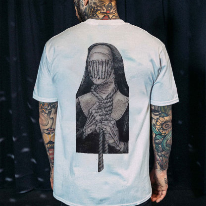 Nun with Letter on the Face Vintage White Print T-shirt