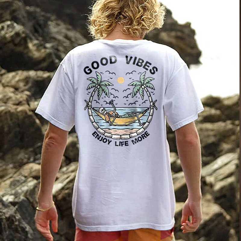 GOOD VIBES ENJOY LIFE MORE Seaside White Print T-shirt