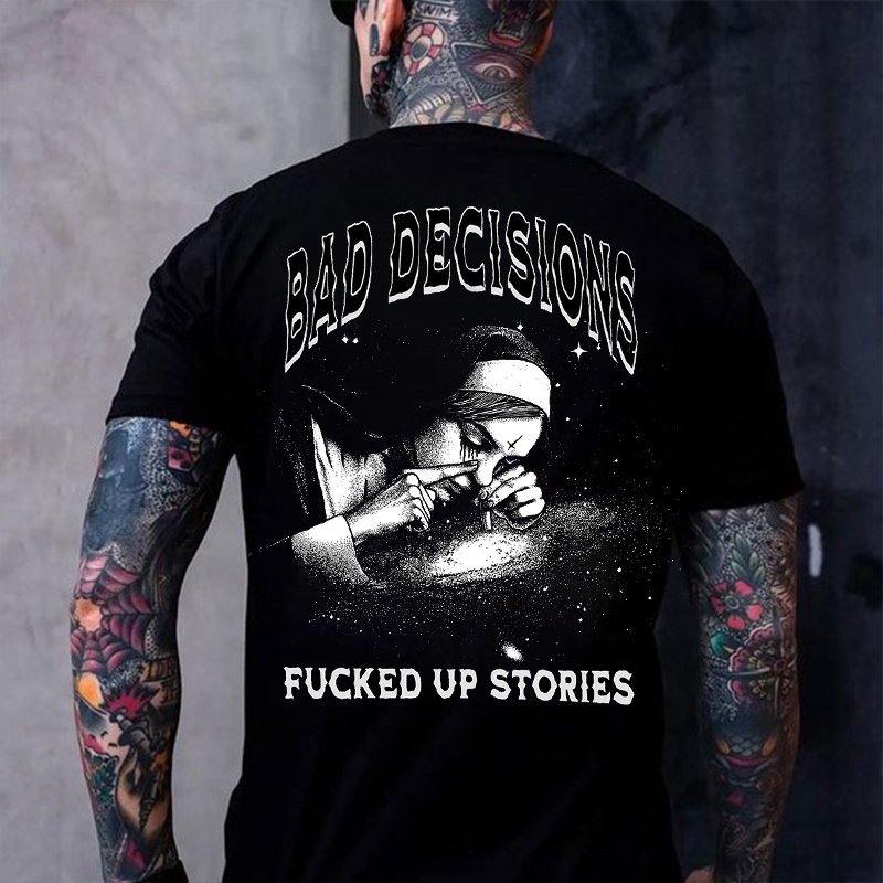 BAD DECISIONS FUCKED UP STORIES Smoking Nun Print Men's T-shirt