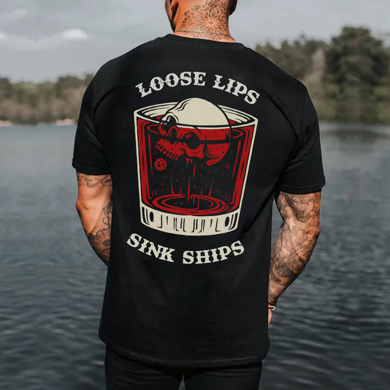 LOOSE LIPS SINK SHIPS Skull Liquor Print Men's T-shirt